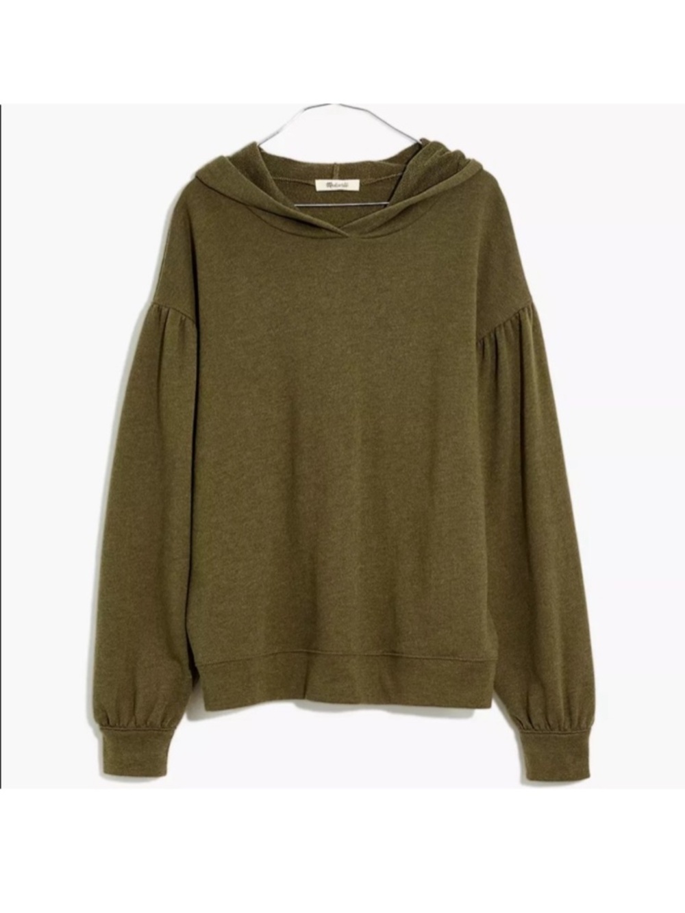 Madewell Pleat-Sleeve Shrunken Hoodie Sweatshirt M